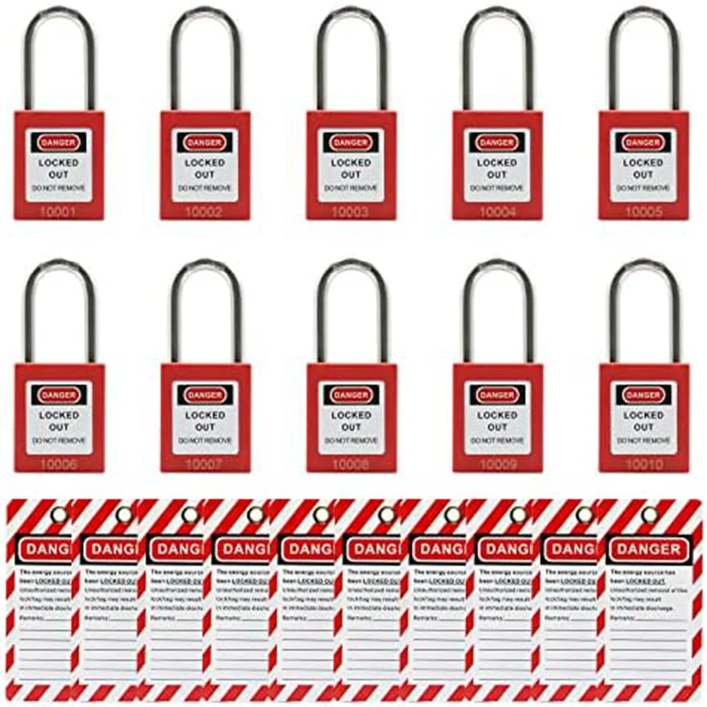 10 Rdeča Zaklepanje Tagout Ključavnice z 10 Lock Out Oznako Iz Oznake, Vpisali Različni,Skladno Varnostne Ključavnice(Rdeča,Vpisana Različnih)