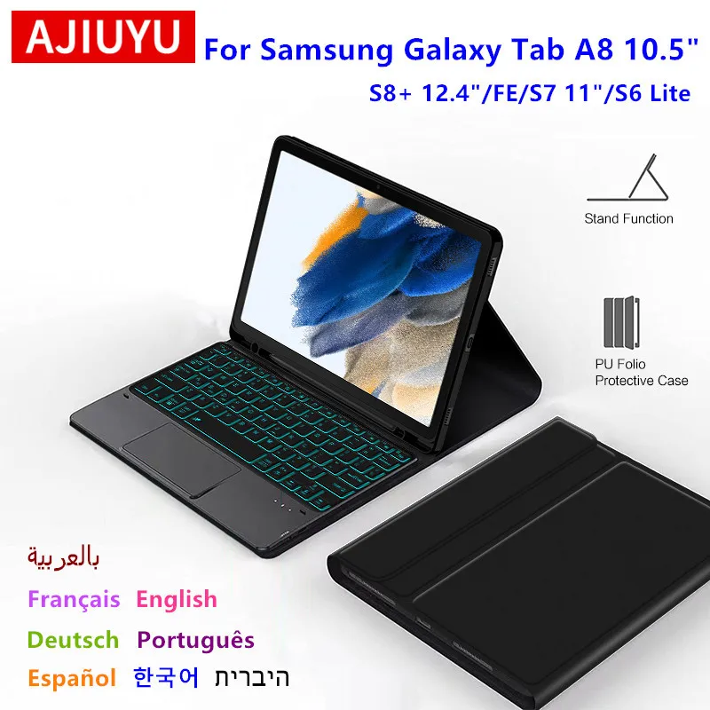 AJIUYU Tipkovnice, Ohišje Za Samsung Galaxy Tab A8 10.5 palčni S8 S7 11 S8+ FE Plus 12.4 S6 Lite Tablet Smart Cover Osvetljen sledilno ploščico